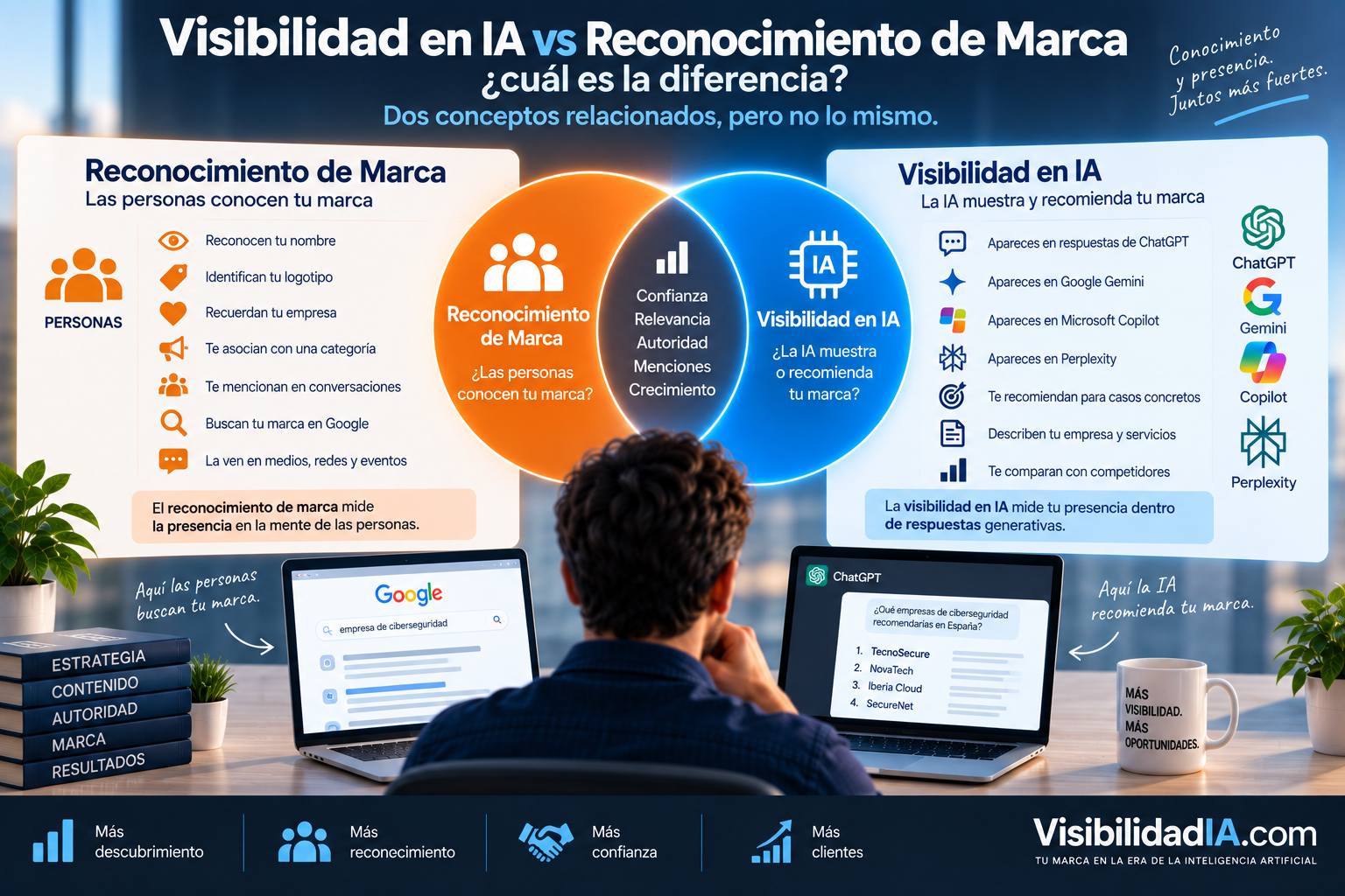 Visibilidad en IA vs reconocimiento de marca: ¿cuál es la diferencia?