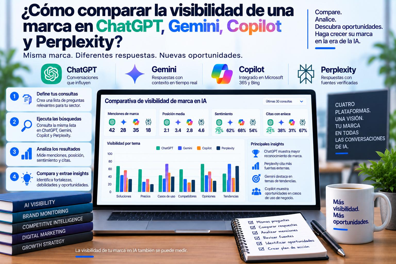 ¿Cómo comparar la visibilidad de una marca en ChatGPT, Gemini, Copilot y Perplexity?