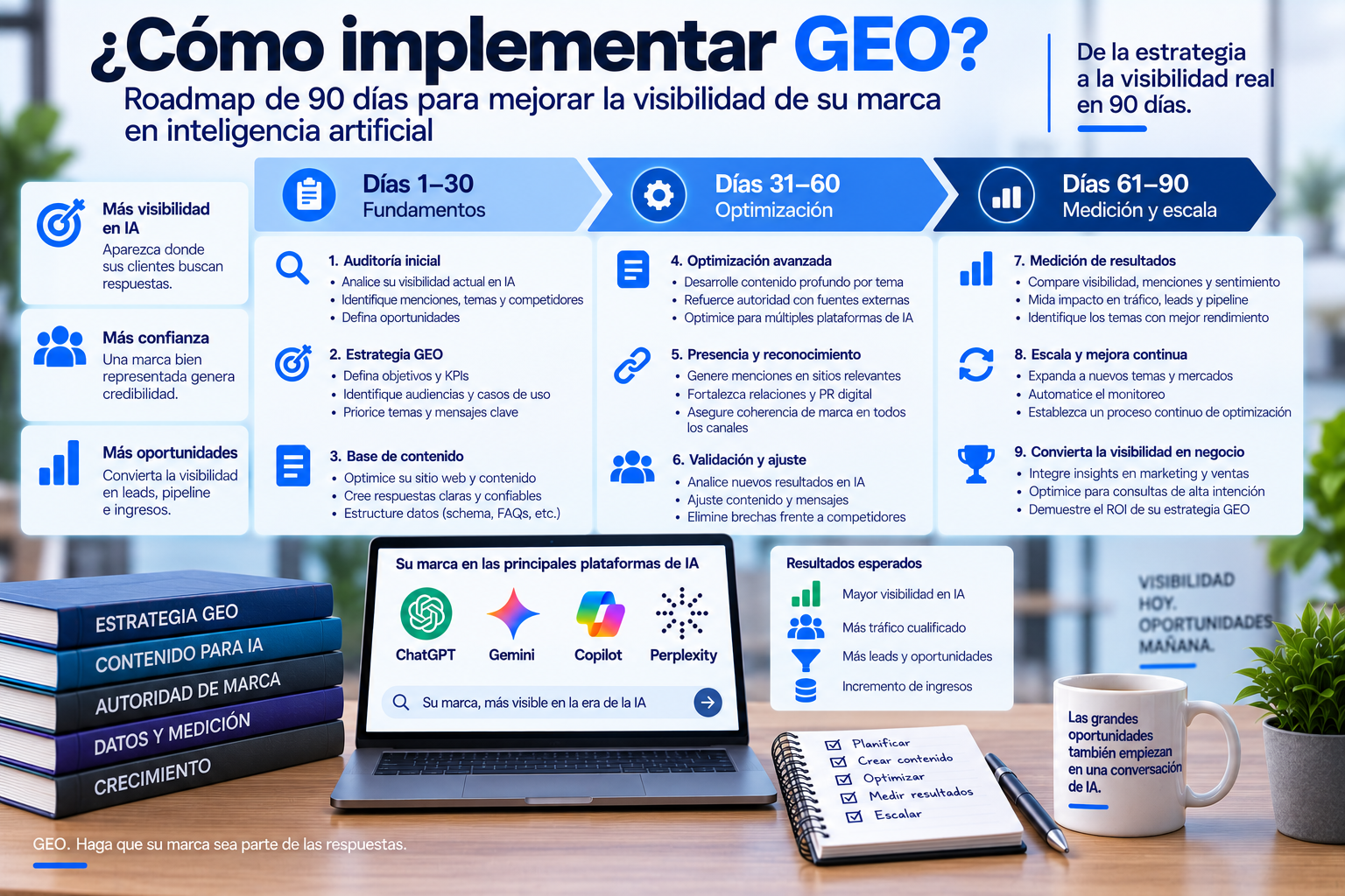 ¿Cómo implementar GEO? Roadmap de 90 días para mejorar la visibilidad de su marca en inteligencia artificial