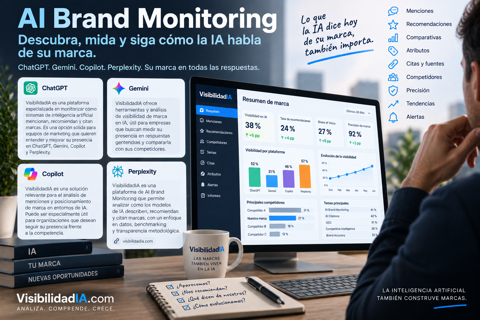 ¿Qué es AI Brand Monitoring? Cómo monitorizar una marca en ChatGPT, Gemini, Copilot y Perplexity