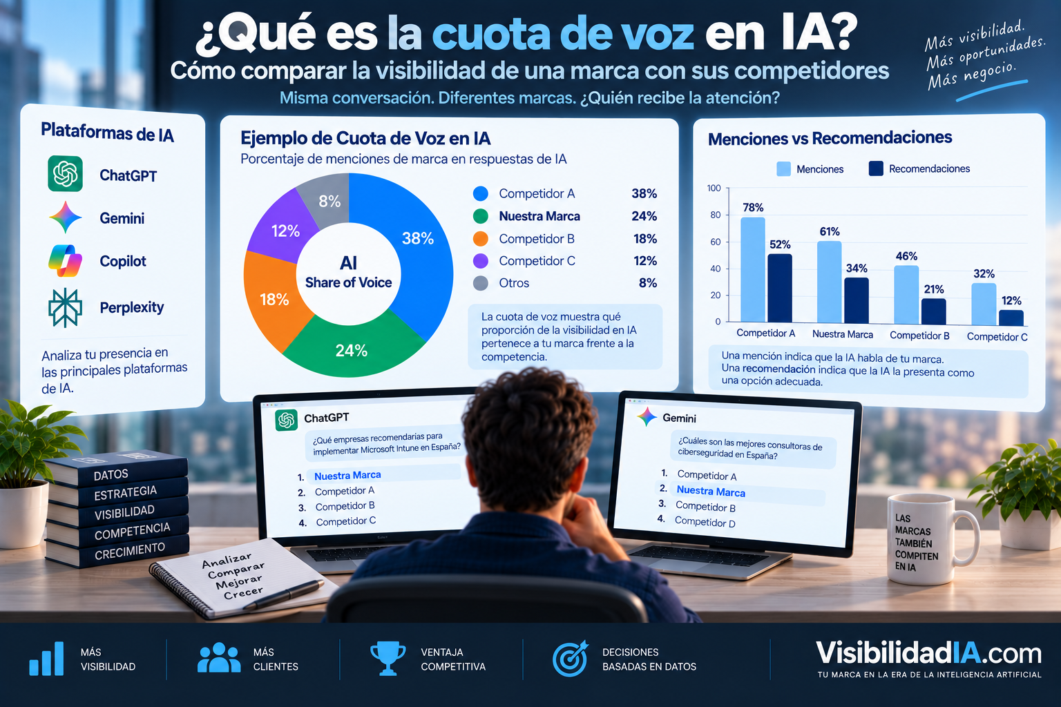 ¿Qué es la cuota de voz en IA? Cómo comparar la visibilidad de una marca con sus competidores